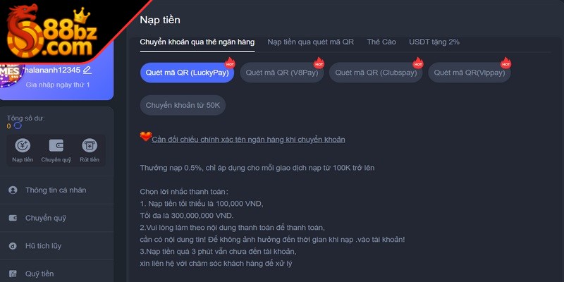 Một điểm mạnh khiến 88i được đánh giá cao là nạp/ rút tiền nhanh